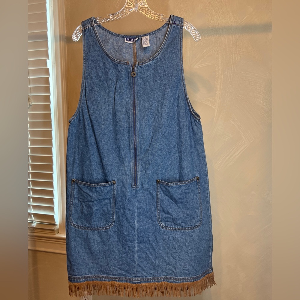 ERIKA & CO. Womens Western Fringe Denim 1/2 Zip Dress W/Pockets 100% Cotton|Sz:M
